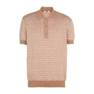 BALMAIN PARIS MONOGRAM WOOL & LINEN POLO BEIGE