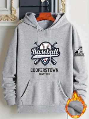 Baseball Print, Hoodies For Men, Graphic Hoodie With Kangaroo Pocket