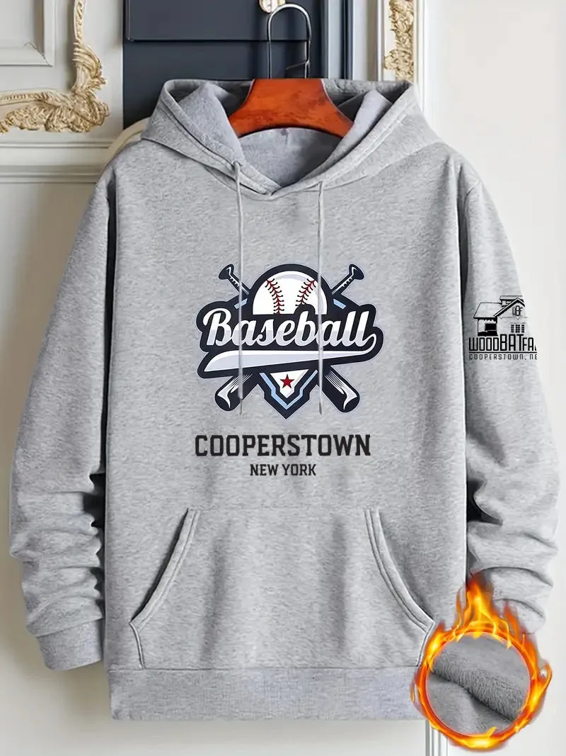 Baseball Print, Hoodies For Men, Graphic Hoodie With Kangaroo Pocket