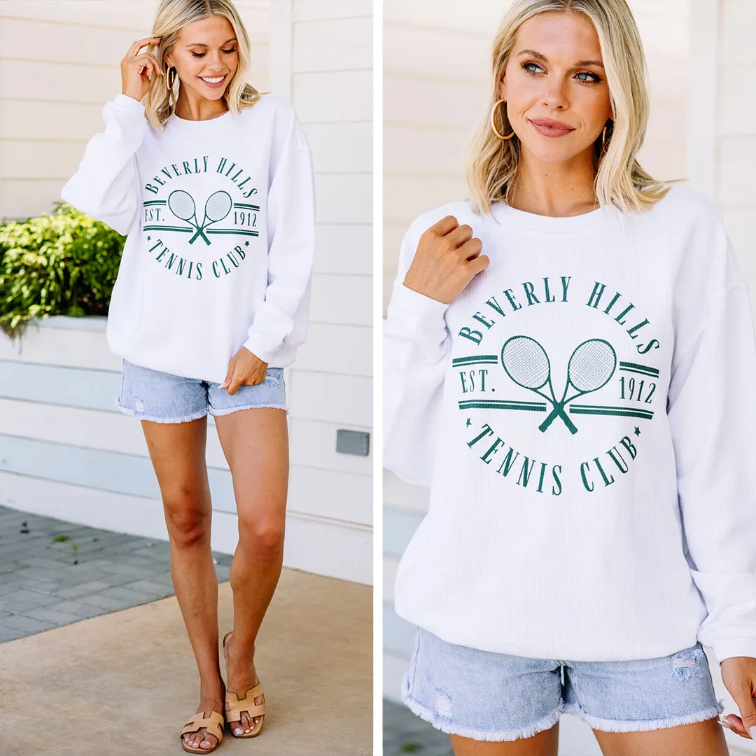 Beverly Hills Tennis Club White Graphic Corded Sweatshirt