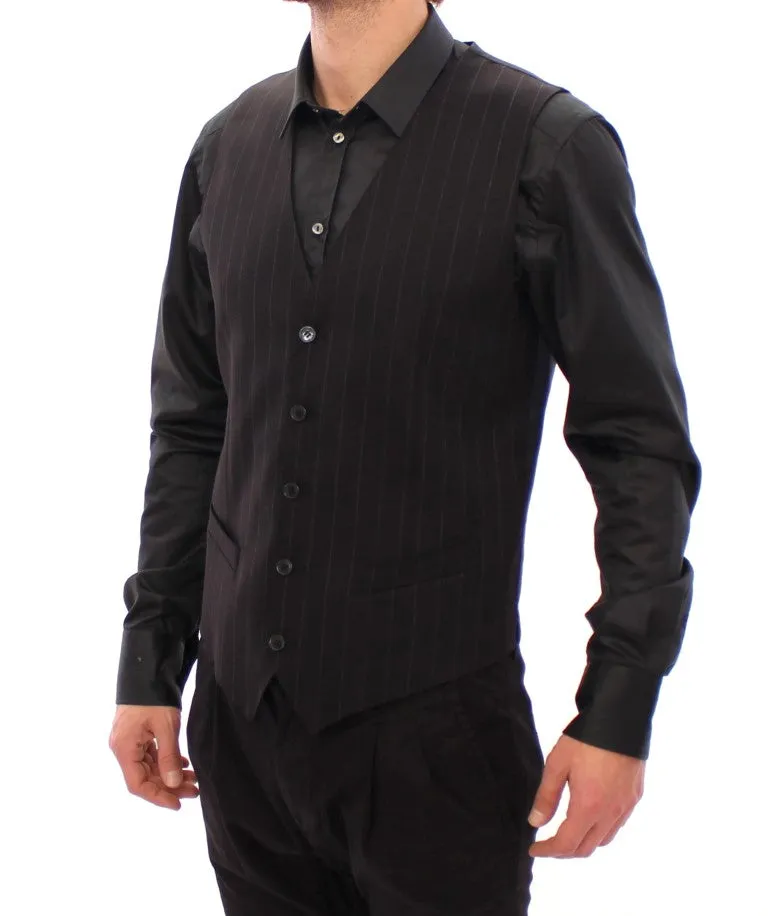 Black Striped Wool Logo Vest