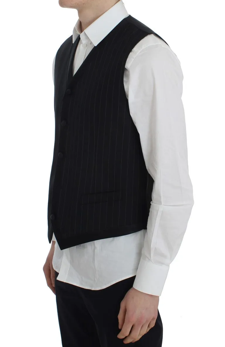 Black Striped Wool Silk Vest