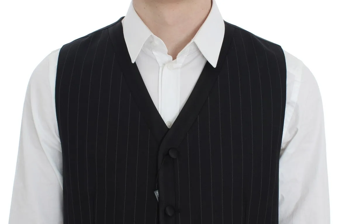 Black Striped Wool Silk Vest