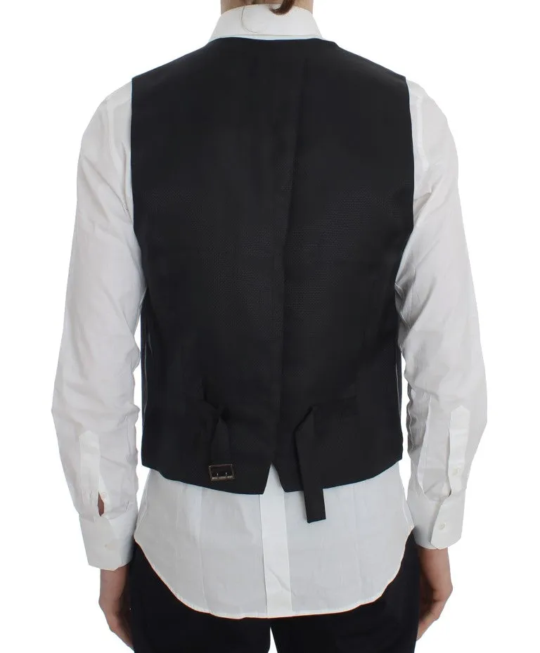 Black Striped Wool Silk Vest