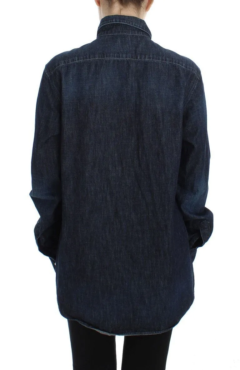 Blue Denim Cotton Jeans Casual Shirt