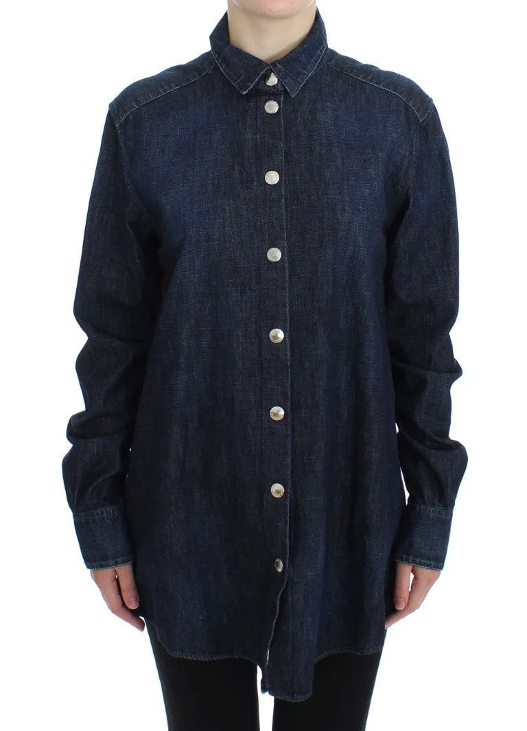 Blue Denim Cotton Jeans Casual Shirt