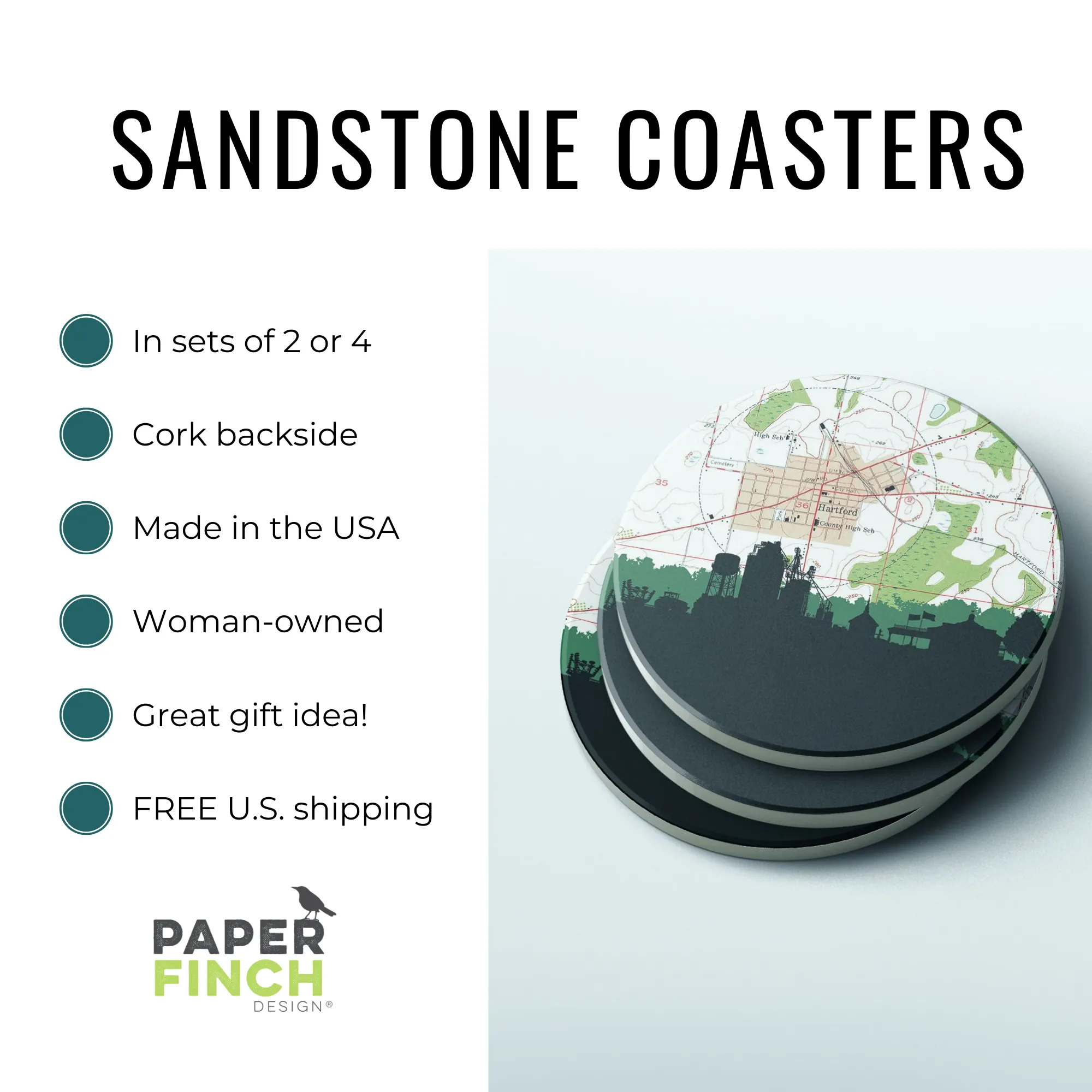 Blue Waves and Blue Plaid preppy coaster set | sandstone coasters | Preppy Coastal Collection