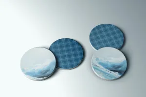 Blue Waves and Blue Plaid preppy coaster set | sandstone coasters | Preppy Coastal Collection