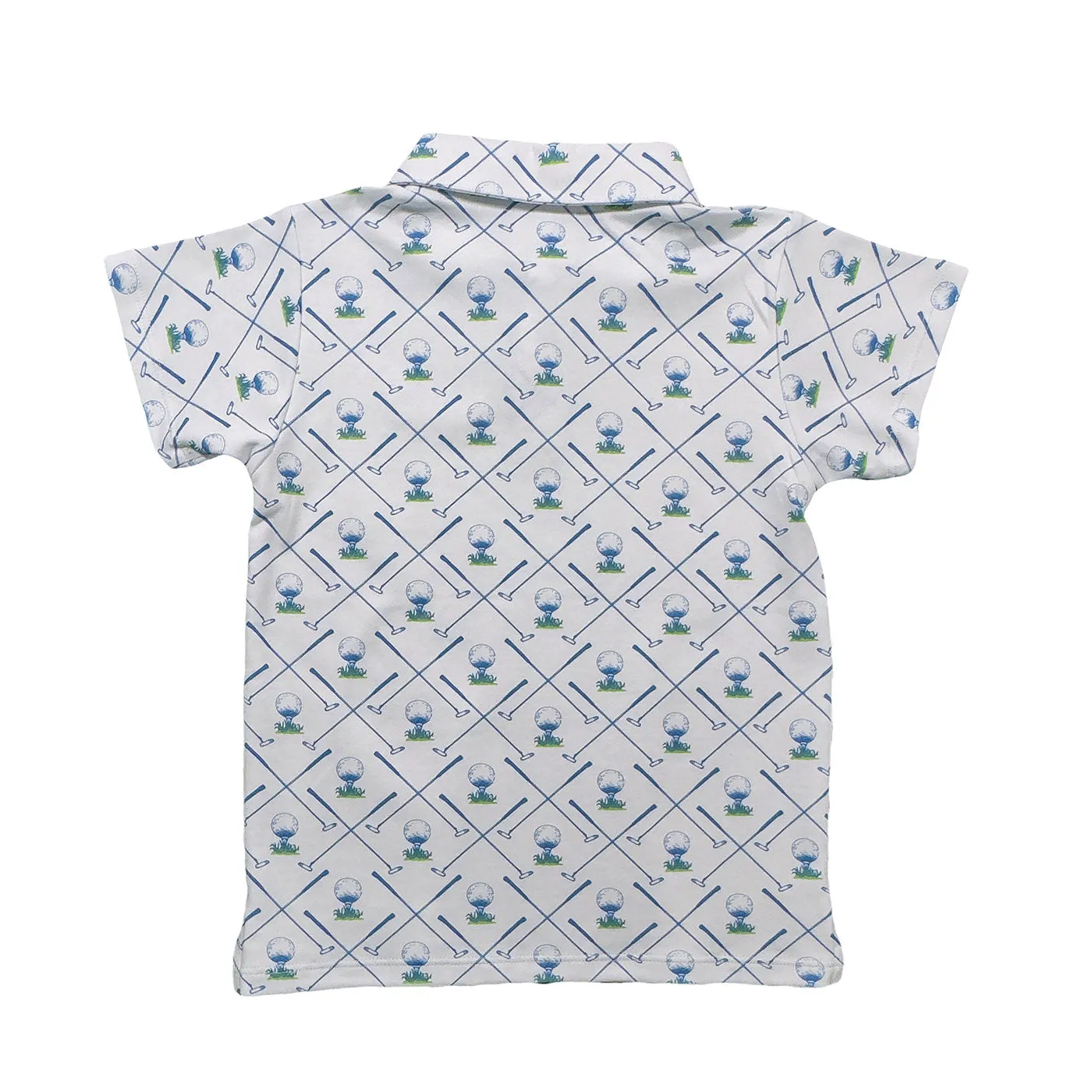 BOYS SIGNATURE SHORT SLEEVE PIMA POLO - WHITE GOLF PRINT
