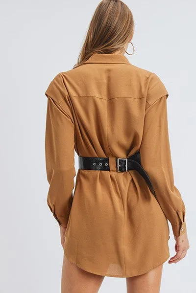 Camel Shirt Dress with Belt