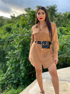Camel Shirt Dress with Belt
