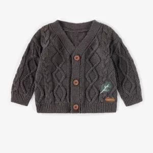 Cardigan brun en maille, naissance || Brown knitted cardigan, newborn