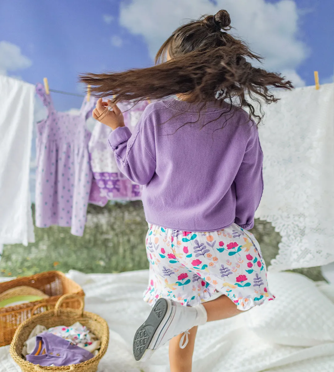 Cardigan mauve en tricot avec colibris, enfant||Purple knitted cardigan with hummingbirds, child