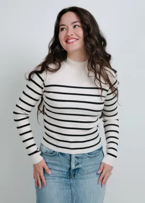 Carrie Mock Neck Striped Top - Ivory