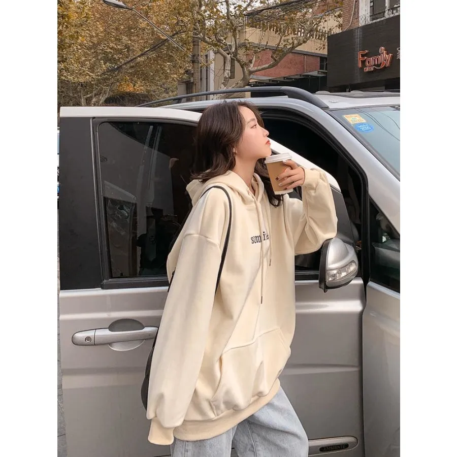 Casual Letter Sometime Embroidery Bunny Ear Hoodies