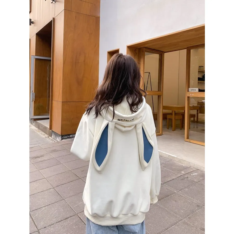 Casual Letter Sometime Embroidery Bunny Ear Hoodies