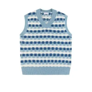 Casual Morandi Checker Knitted Vest