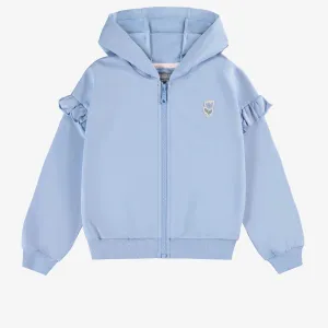 Chandail à capuchon bleu céleste avec motif de tulipe en coton français, enfant || Loose-fitting celestial blue sweater with tulip motif in french cotton, child