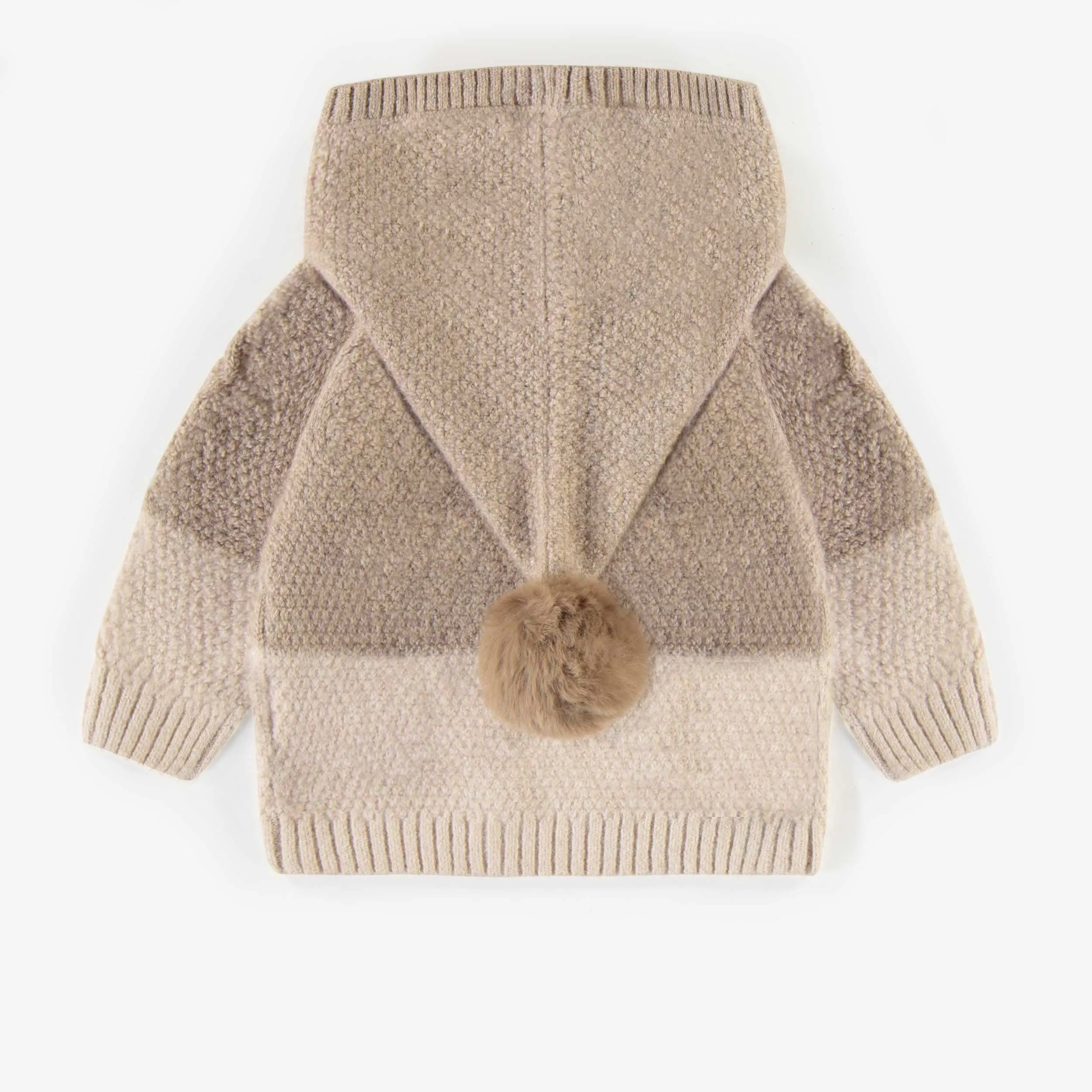 Chandail crème à capuchon de maille en polyester recyclé, bébé || Recycled polyester cream knitted hoodie, baby
