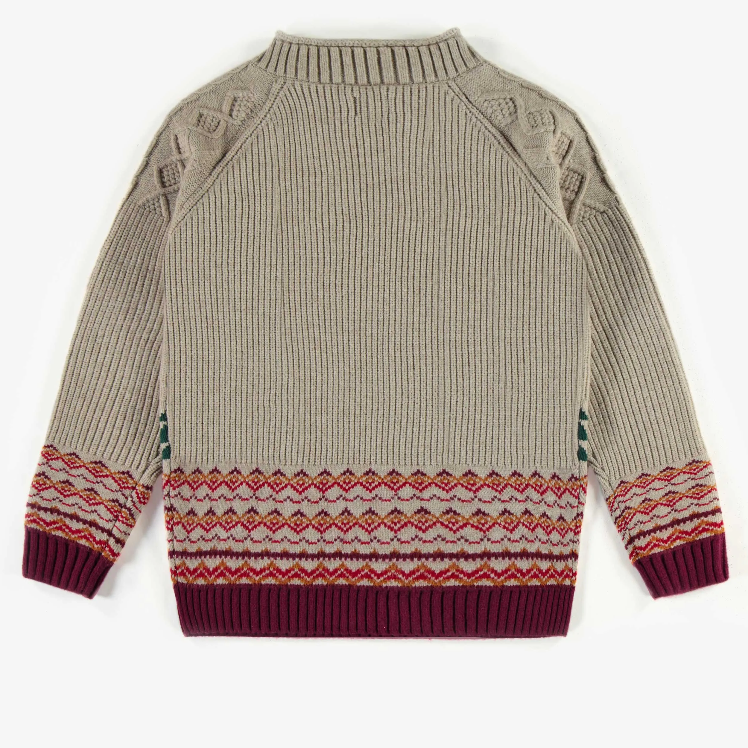 Chandail de maille beige à col montant, adulte || Beige knitted sweater with high collar, adult