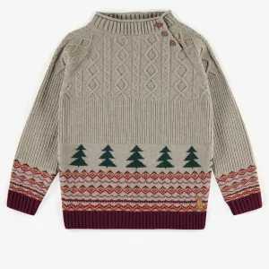 Chandail de maille beige à col montant, adulte || Beige knitted sweater with high collar, adult