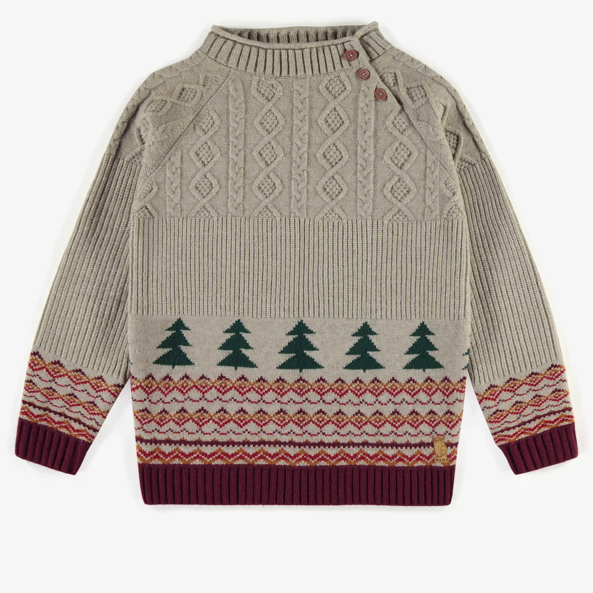 Chandail de maille beige à col montant, adulte || Beige knitted sweater with high collar, adult