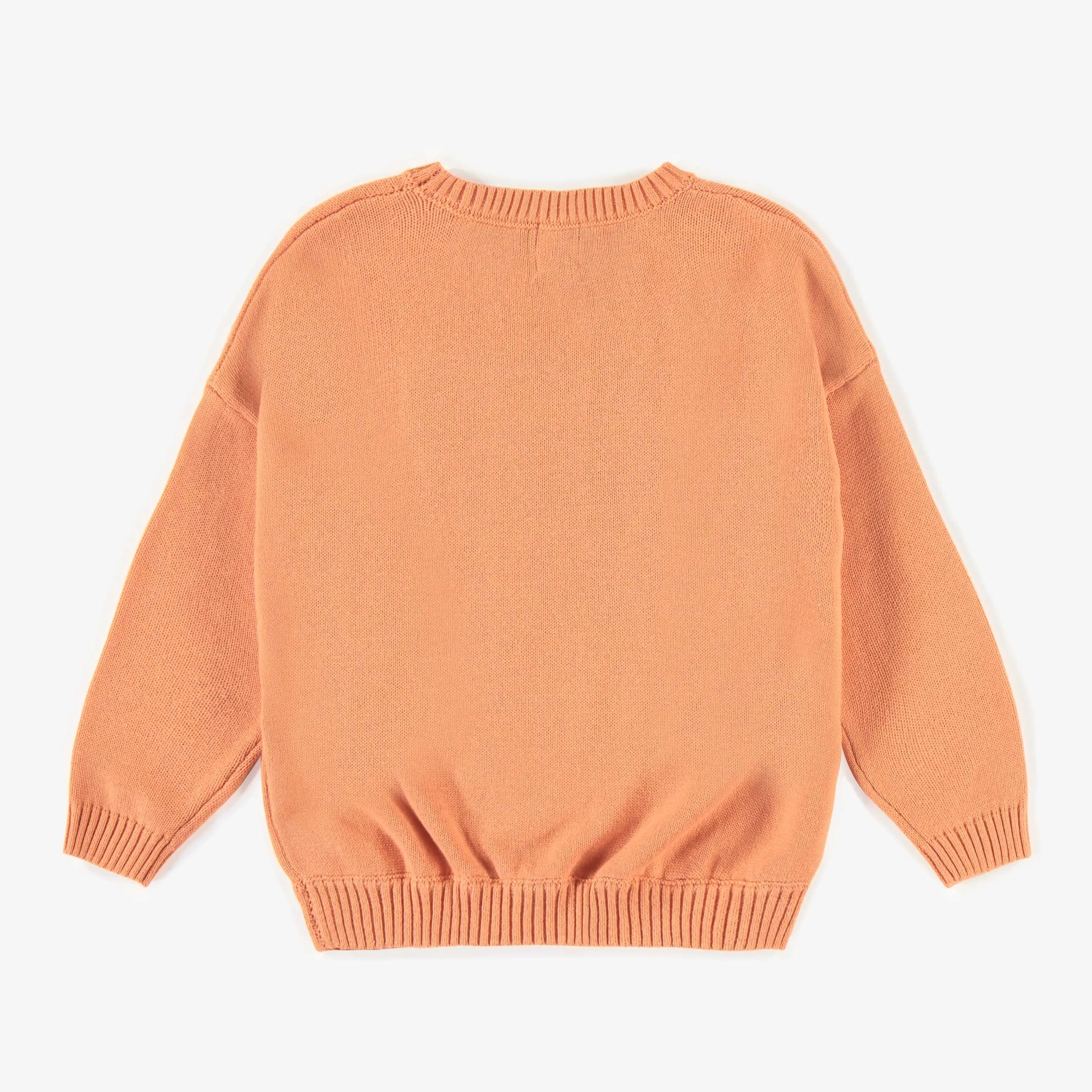 Chandail de maille orange avec illustration de fleur, enfant || Pink crewneck with a flower illustration in knitwear, child