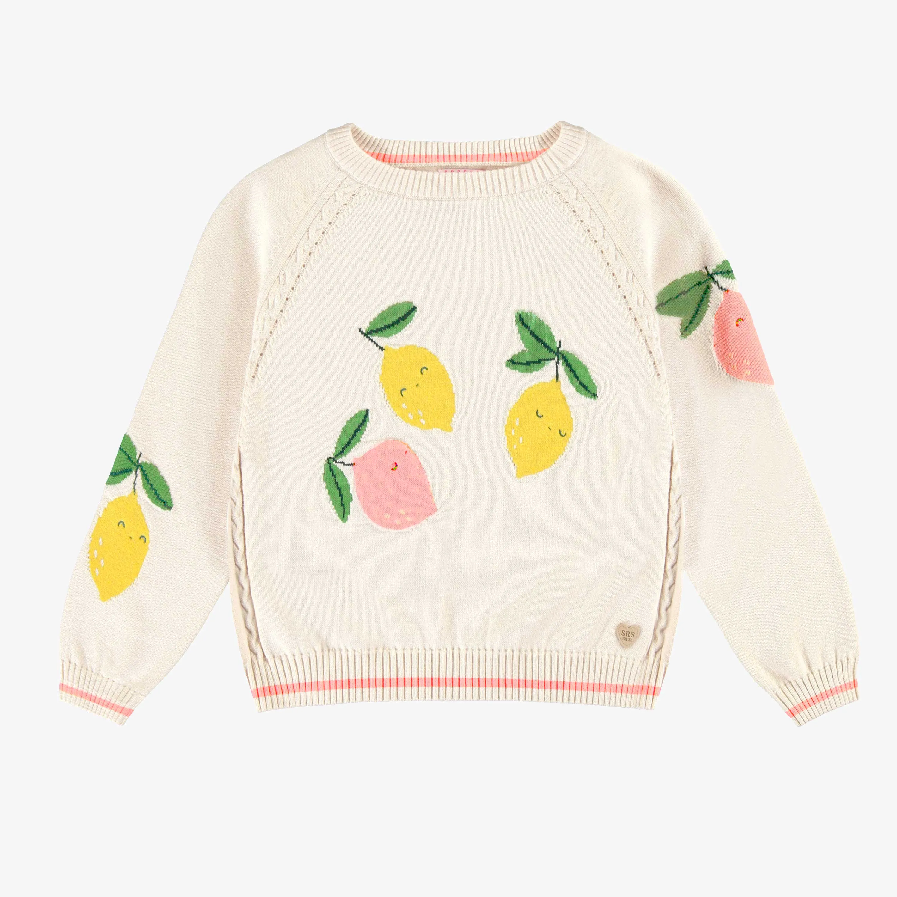 Chandail en tricot crème à motifs de citrons, enfant || Cream knit sweater with lemon patterns, child