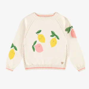 Chandail en tricot crème à motifs de citrons, enfant || Cream knit sweater with lemon patterns, child