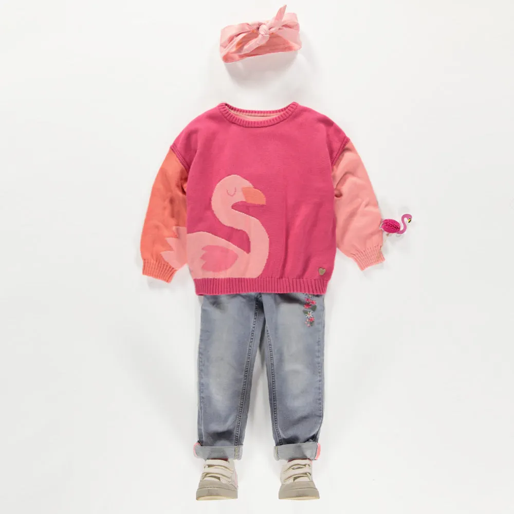 Chandail rose avec flamant, enfant||Pink sweater with flamingo, child