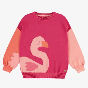Chandail rose avec flamant, enfant||Pink sweater with flamingo, child