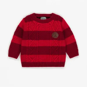 Chandail rouge à col rond de maille, bébé || Red knitted crewneck, baby