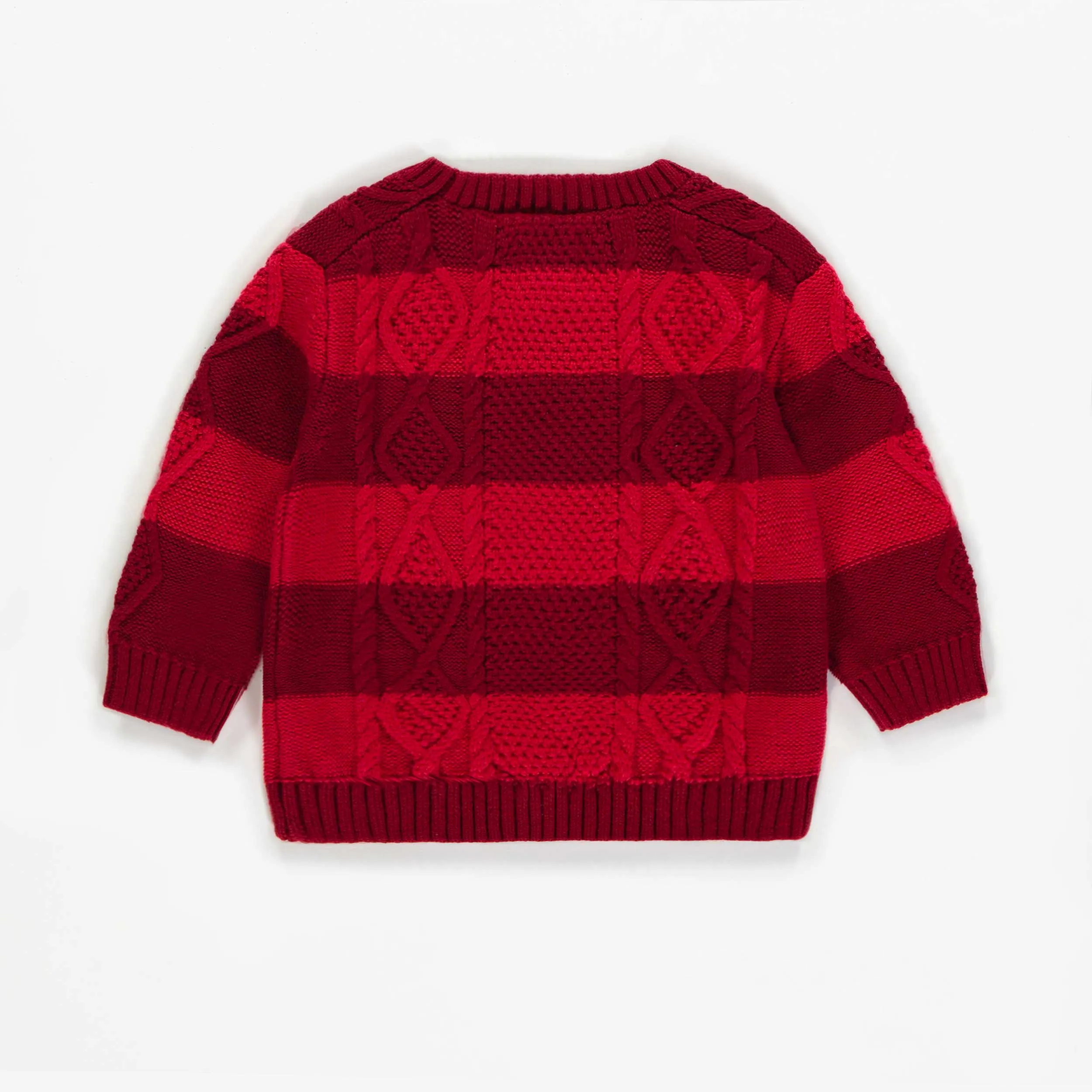 Chandail rouge à col rond de maille, bébé || Red knitted crewneck, baby