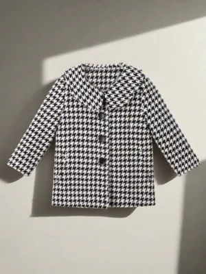 Chic Houndstooth Long Coat