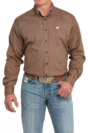 Cinch Men's Brown/Black Geometric Print Stretch Button-Down Shirt