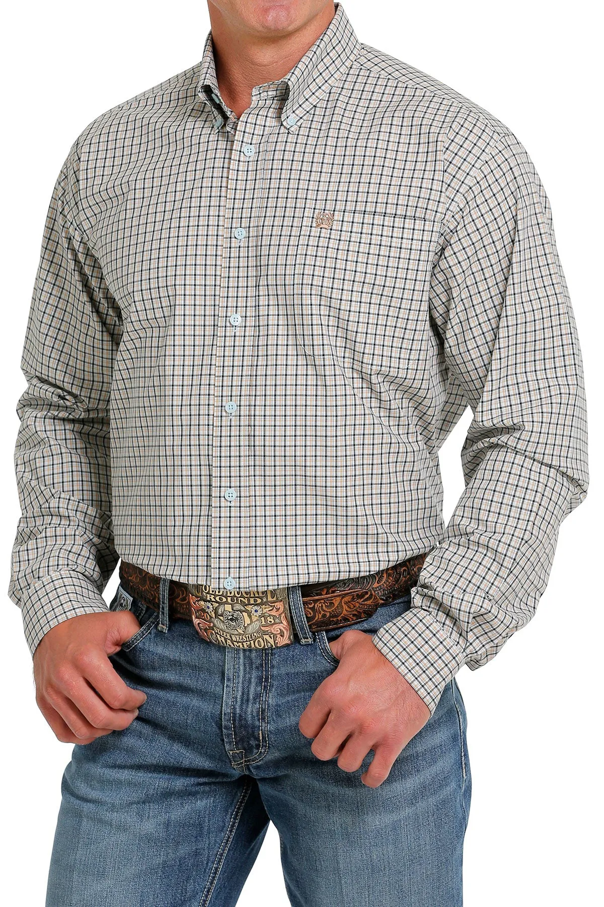 Cinch Men's Light Blue Plaid Button Down Western Shirt