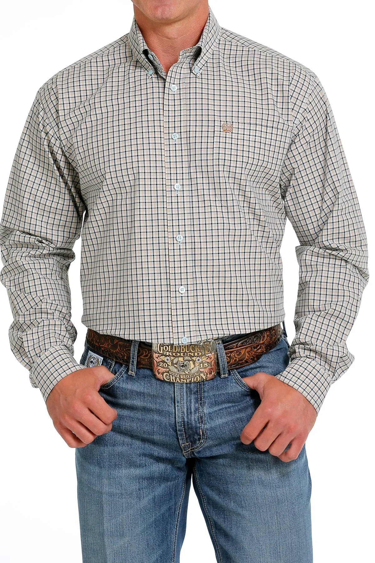 Cinch Men's Light Blue Plaid Button Down Western Shirt