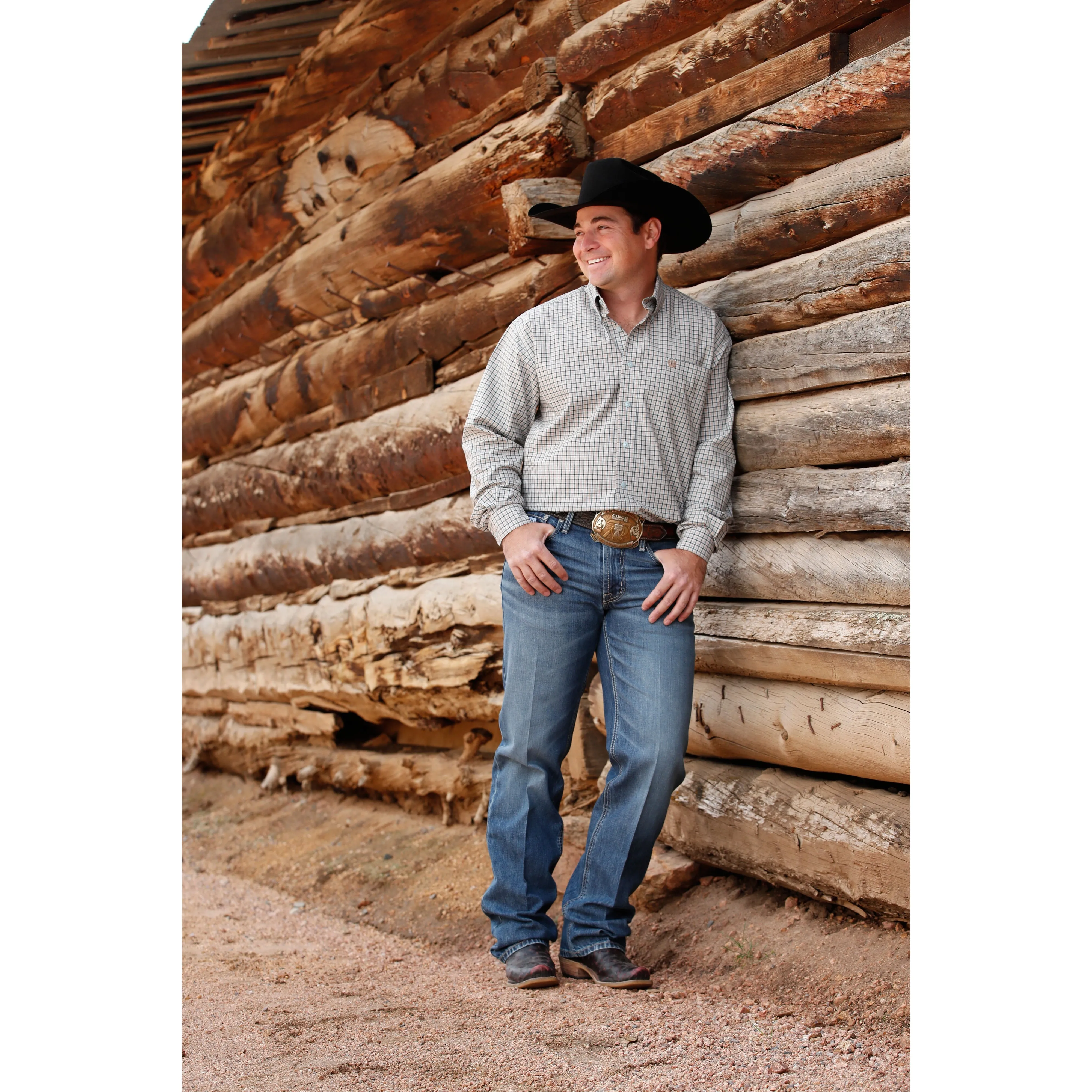 Cinch Men's Light Blue Plaid Button Down Western Shirt