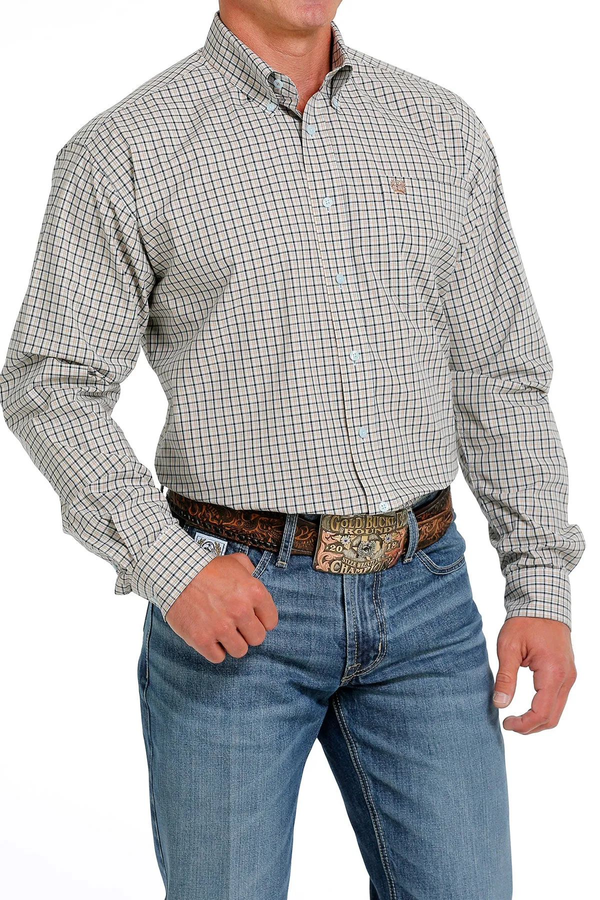 Cinch Men's Light Blue Plaid Button Down Western Shirt