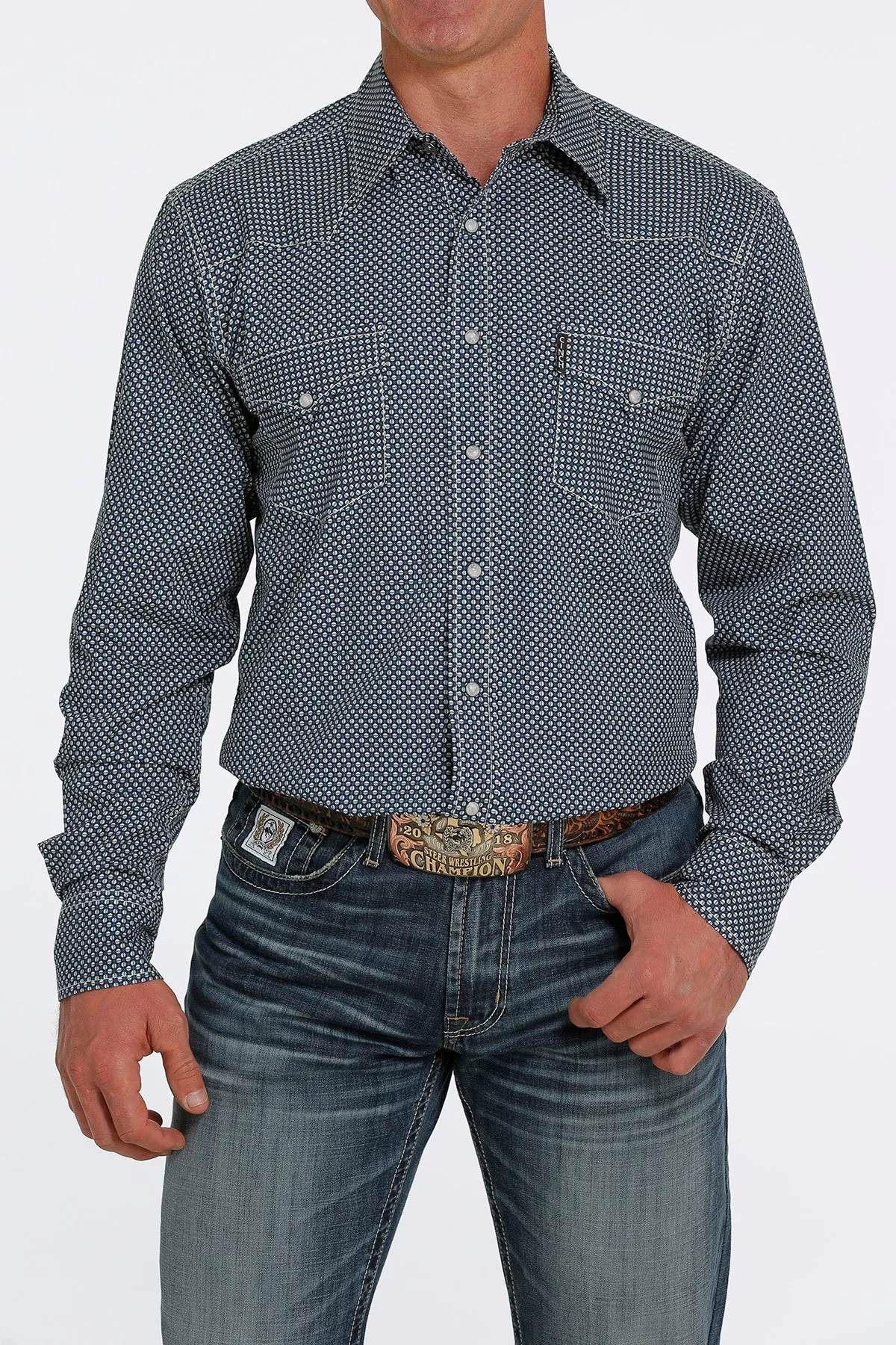 CLMTW1303061 Blue Mens Cinch L/S Shirt Modern Print