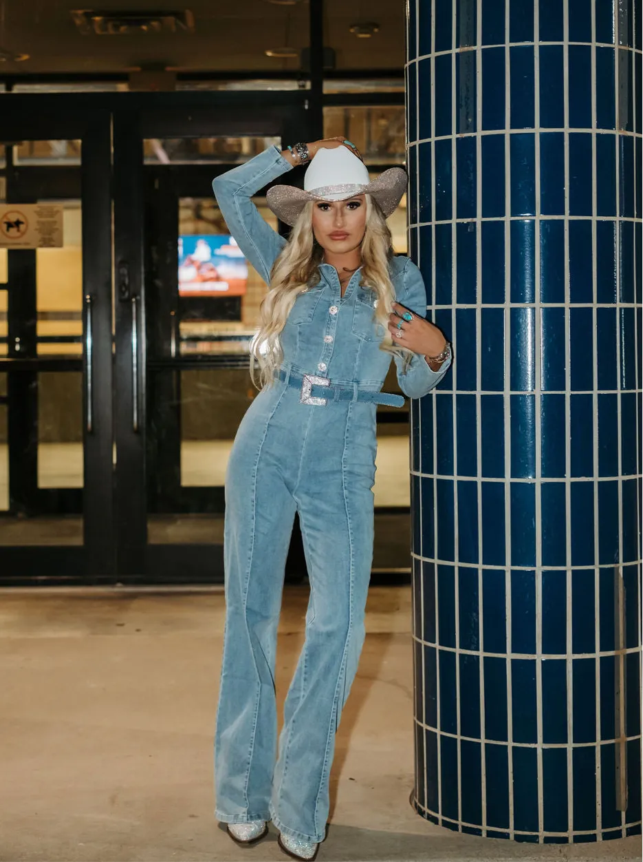 Cowgirl Couture Rhinestone Denim Jumpsuit