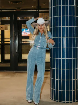 Cowgirl Couture Rhinestone Denim Jumpsuit