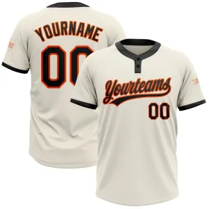 Custom Cream Black-Orange Two-Button Unisex Softball Jersey