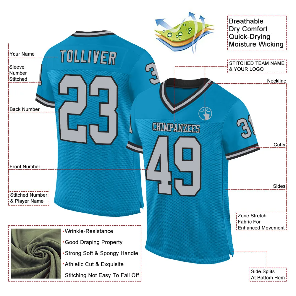 Custom Panther Blue Gray-Black Mesh Authentic Throwback Football Jersey