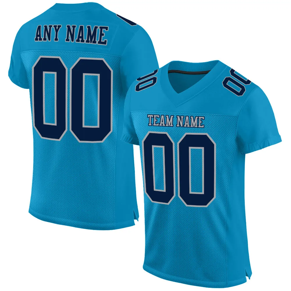Custom Panther Blue Navy-Gray Mesh Authentic Football Jersey