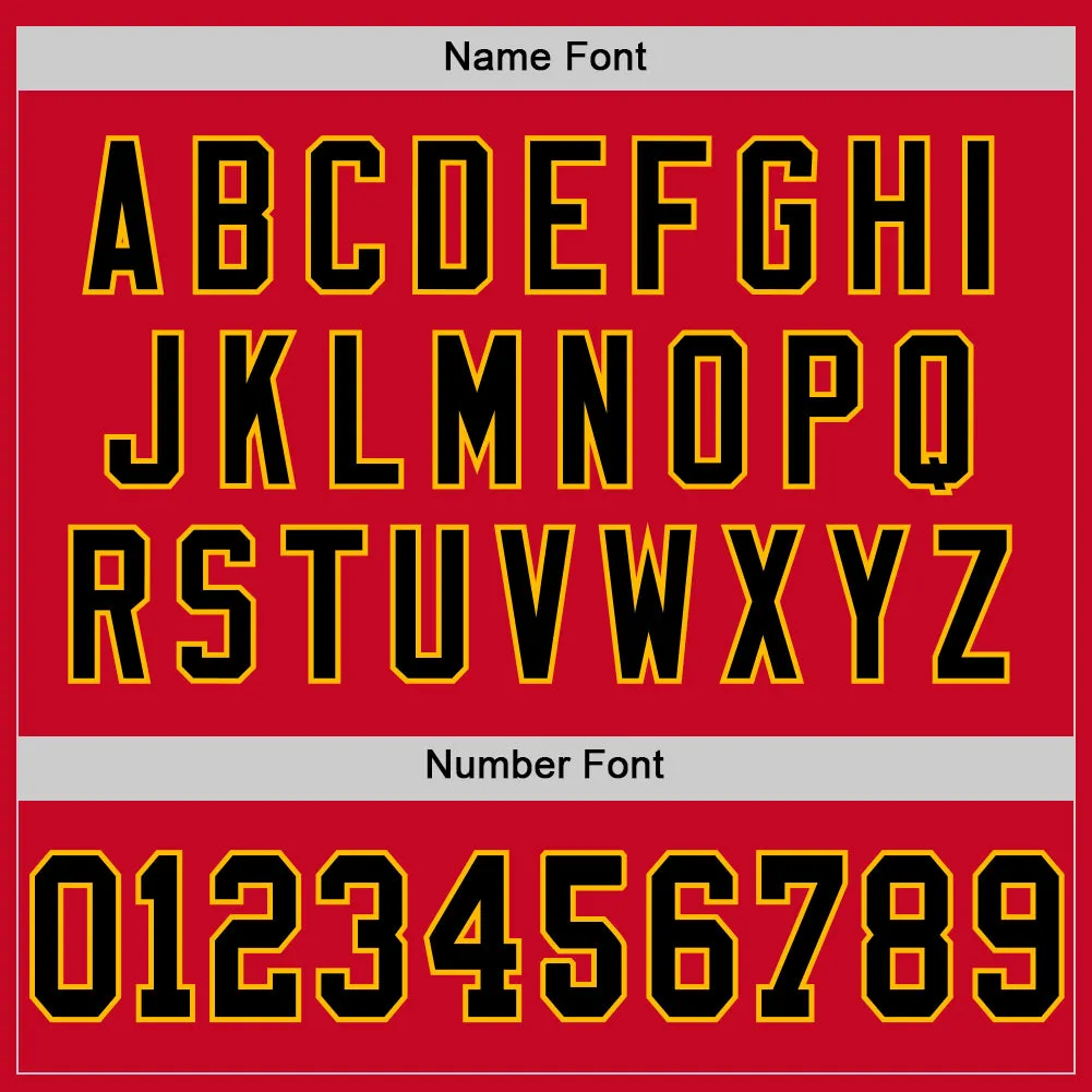 Custom Red Black-Gold Mesh Authentic Throwback Football Jersey