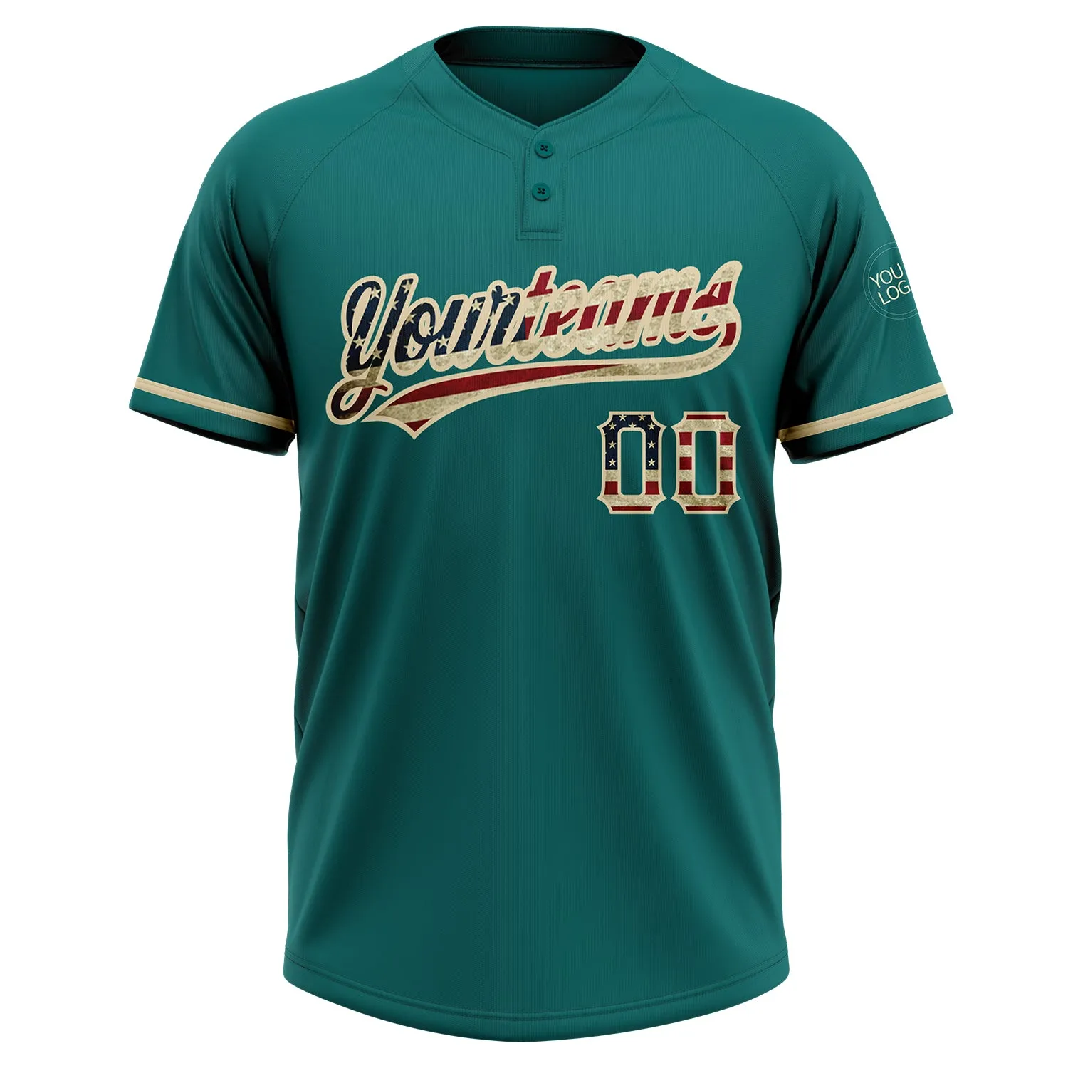 Custom Teal Vintage USA Flag-City Cream Two-Button Unisex Softball Jersey
