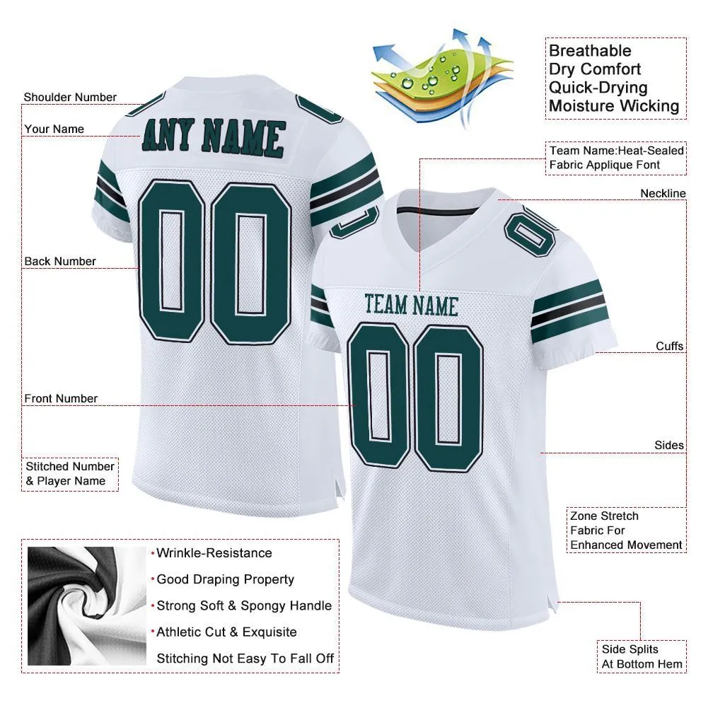 Custom White Midnight Green-Black Mesh Authentic Football Jersey