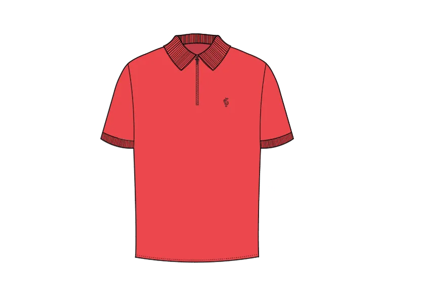 Father Sons Classic Coral and Black Zipped Polo Shirt - FSH852