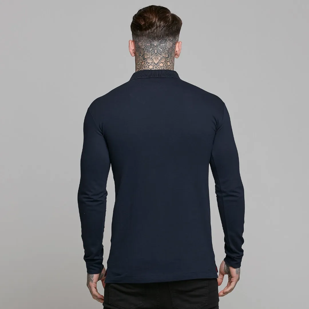 Father Sons Classic Navy and Red Contrast Polo Shirt Long Sleeve - FSH326
